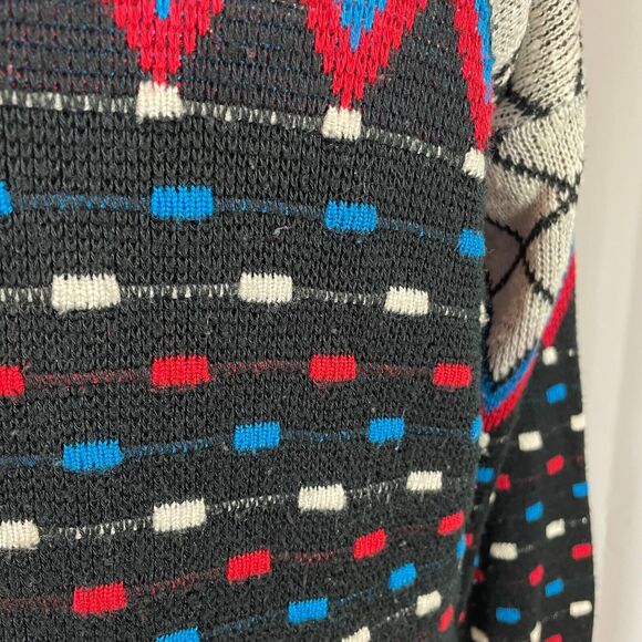 Vintage Sweater Size Petite Medium MP Black White Knit Retro Print 80s Pullover - Picture 10 of 15